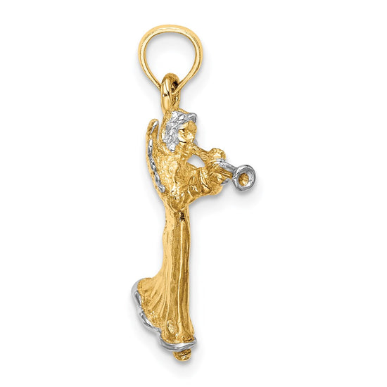 14k and White Rhodium 3-D Angel Playing Trumpet Charm