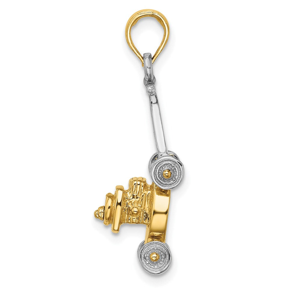 14k Two-tone 3-D Lawn Mower with Moveable Handle and Wheels Charm