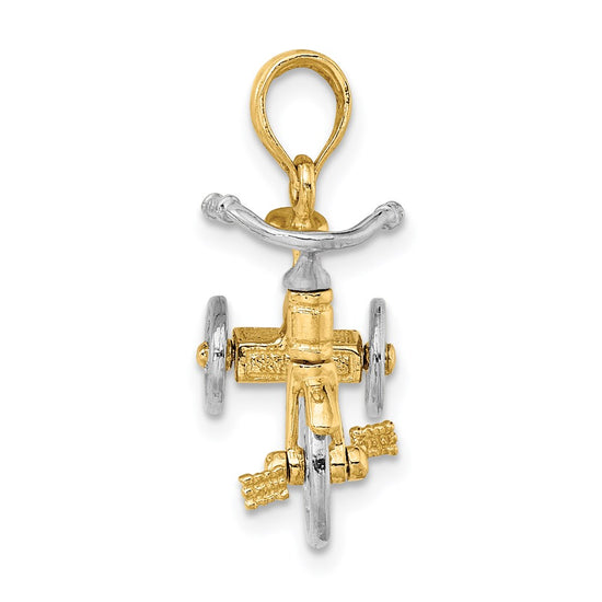 14k Two-tone 3-D Tricycle with Moveable Handlebars and Wheels Charm