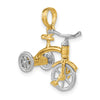 14k Two-tone 3-D Tricycle with Moveable Handlebars and Wheels Charm