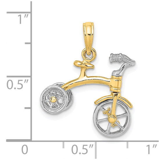 14k Two-tone 3-D Tricycle with Moveable Handlebars and Wheels Charm