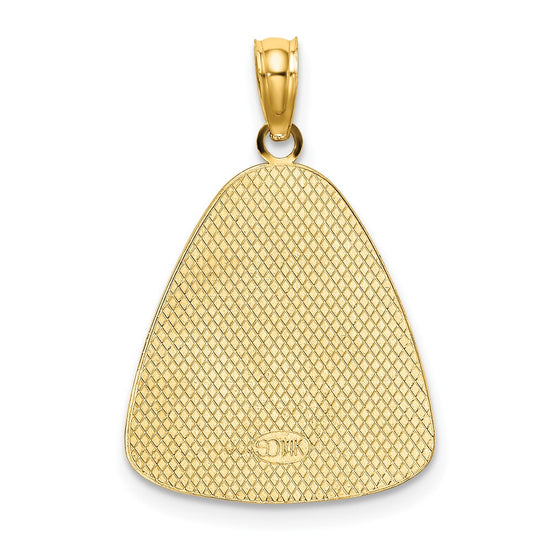 14K and White Rhodium Angel Praying with Halo On Triangle Disc Pendant