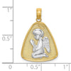 14K and White Rhodium Angel Praying with Halo On Triangle Disc Pendant
