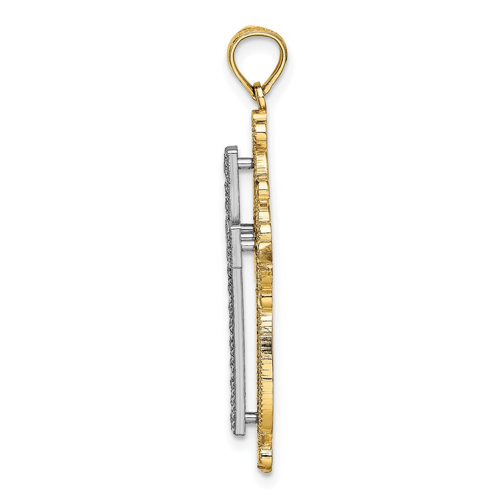 14K Two-tone 2-D and D/C Filigree Cross Charm