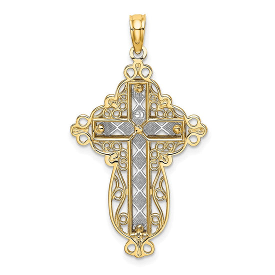 14K Two-tone 2-D and D/C Filigree Cross Charm