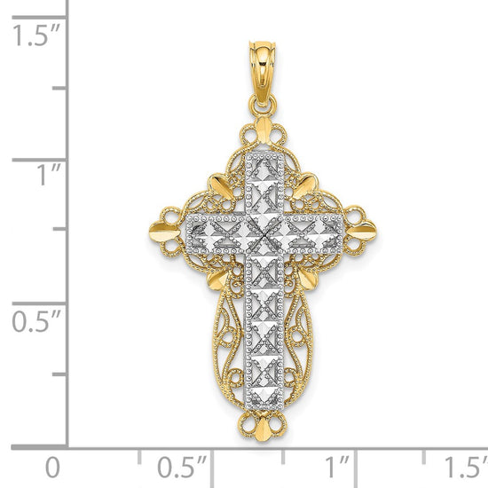 14K Two-tone 2-D and D/C Filigree Cross Charm