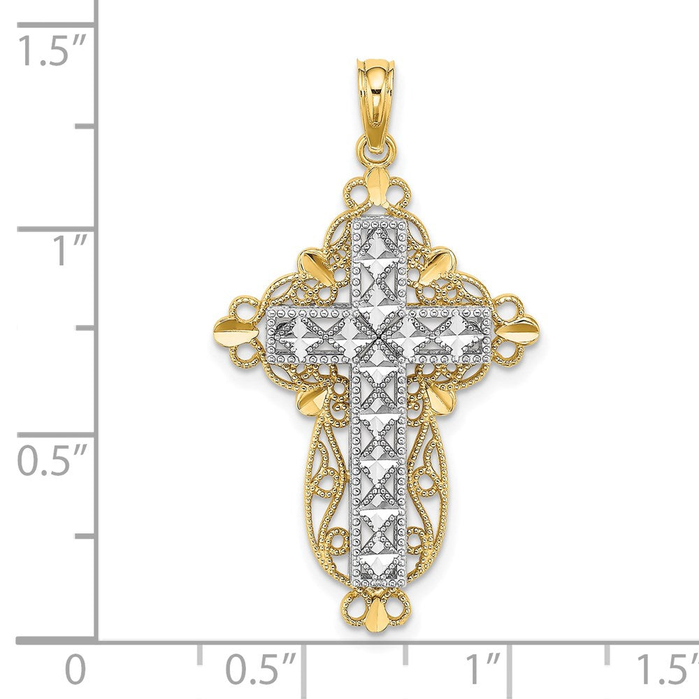 14K Two-tone 2-D and D/C Filigree Cross Charm
