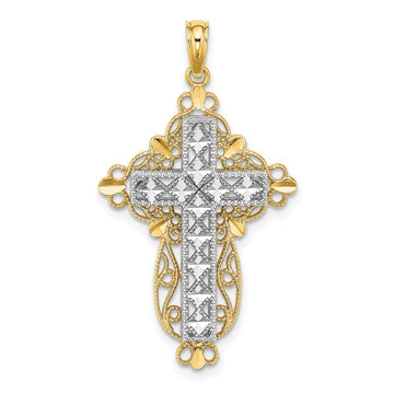 14K Two-tone 2-D and D/C Filigree Cross Charm