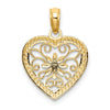 14k and White Rhodium Textured Flower Filigree Heart Charm