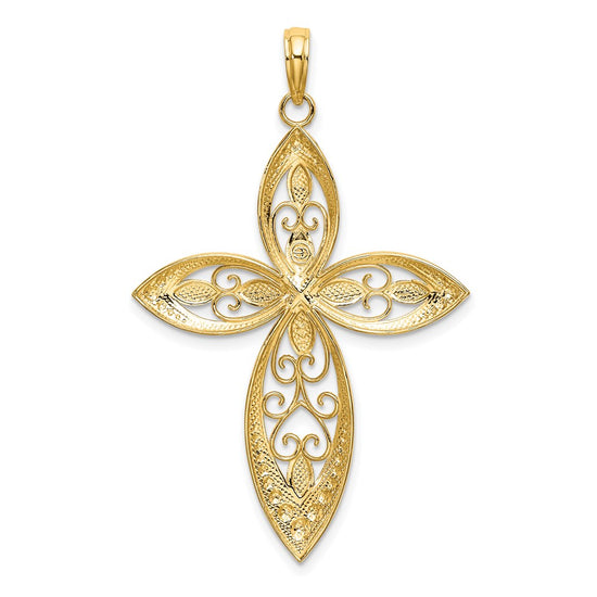 14K with Rhodium Beaded Filigree Cross Charm