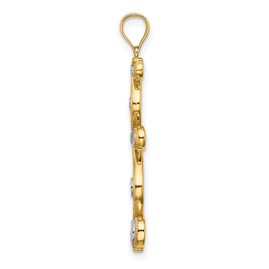 14k and White Rhodium Diamond-cut Vertical Swirl Charm