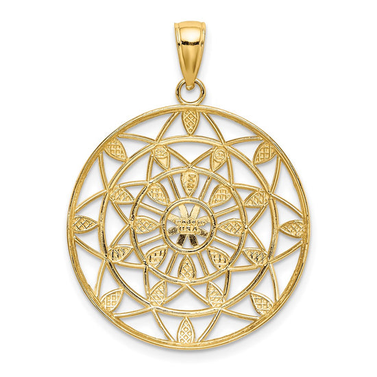 14K and White Rhodium Diamond-cut Medallion Pendant