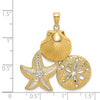 14k with White Rhodium Diamond-cut Scallop Starfish Sand Dollar Charm