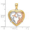 14K Two-Tone with White Rhodium Dolphins In Heart Frame Charm