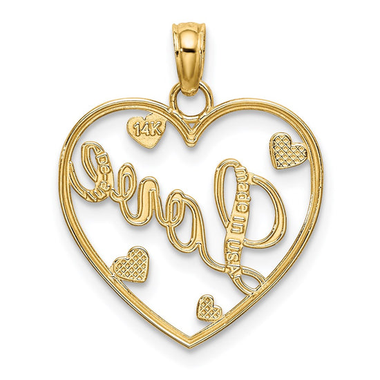 14k and White Rhodium LOVE with Hearts Pendant