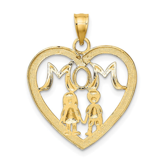 14k with White Rhodium MOM Heart with 2 Kids Charm