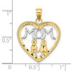 14k with White Rhodium MOM Heart with 2 Kids Charm