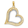 14k and White Rhodium Diamond-cut Large Tilted Heart Charm