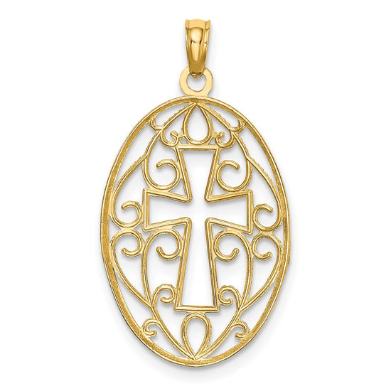 14K with White Rhodium Beaded Filigree Cross Charm