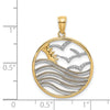 14k and White Rhodium Sunset and Seagulls In Circle Pendant