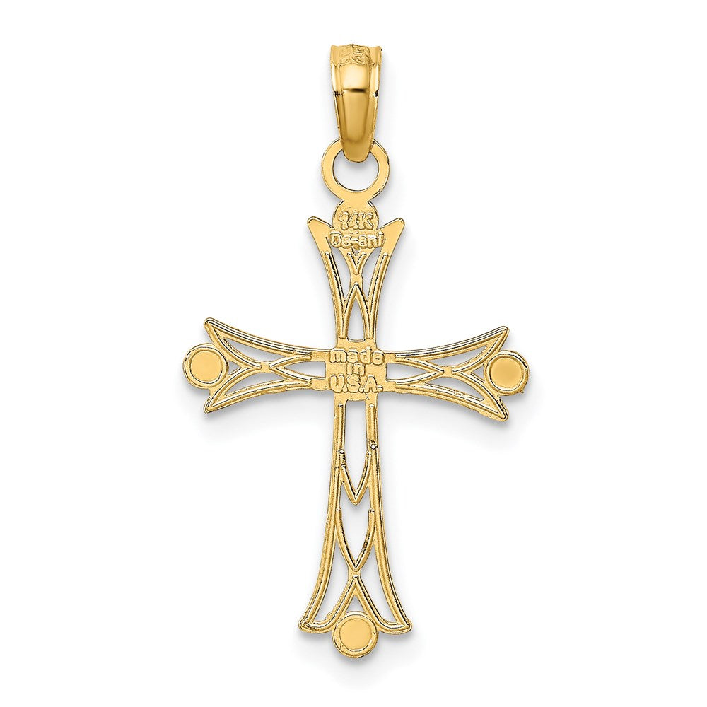 14K and White Rhodium Textured Cross Charm