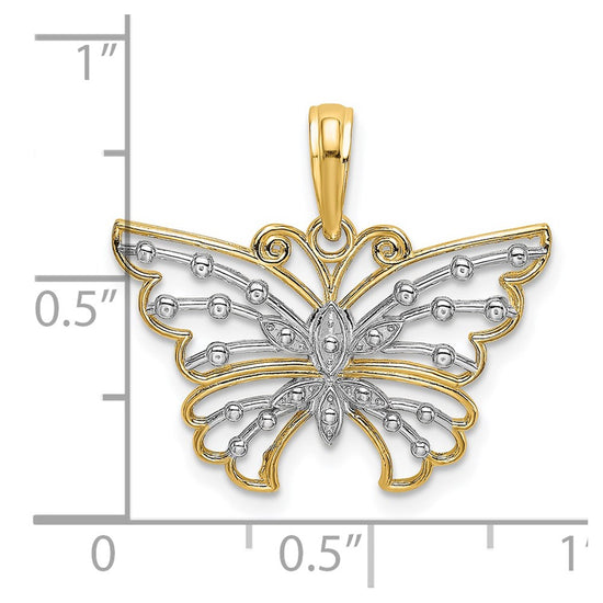 14k and White Rhodium Diamond-cut Butterfly Charm