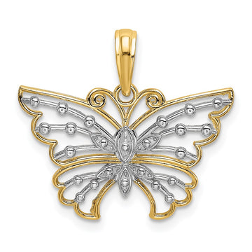 14k and White Rhodium Diamond-cut Butterfly Charm