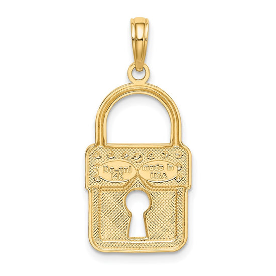 14k and White Rhodium Lock Charm