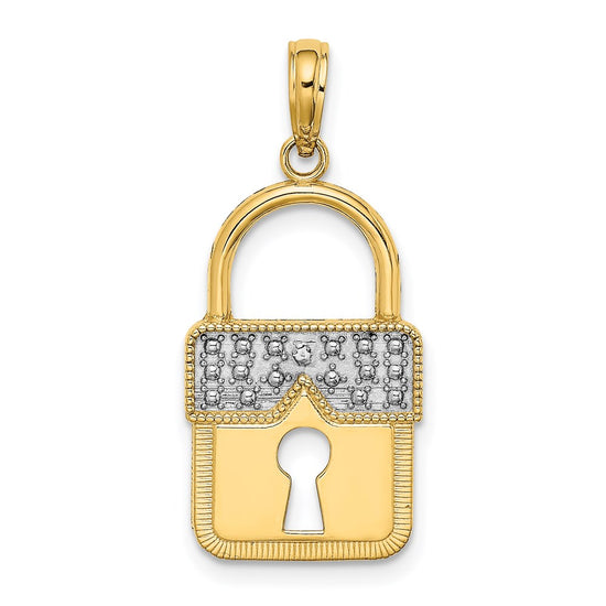 14k and White Rhodium Lock Charm