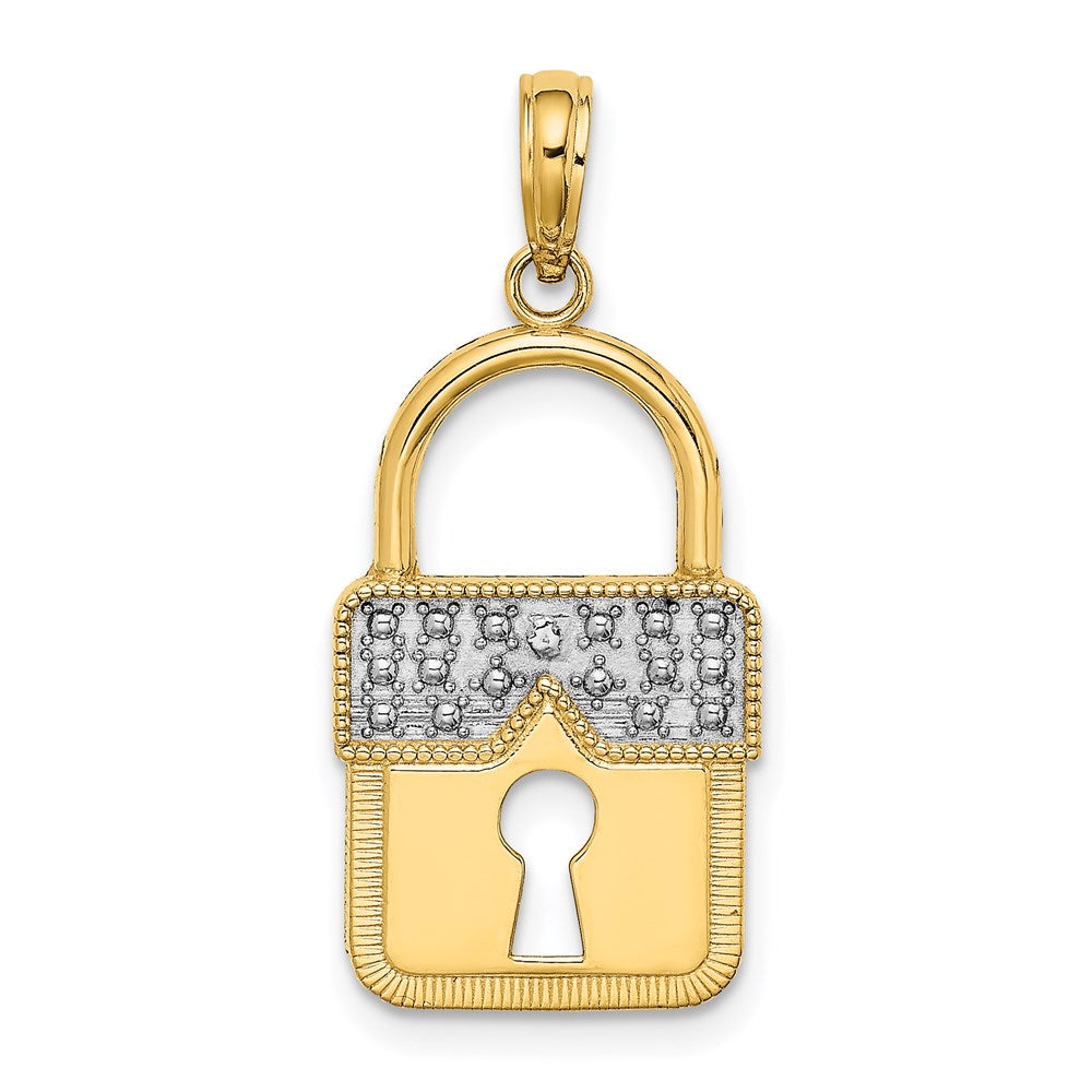 14k and White Rhodium Lock Charm