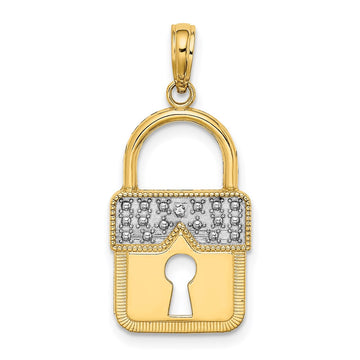 14k and White Rhodium Lock Charm