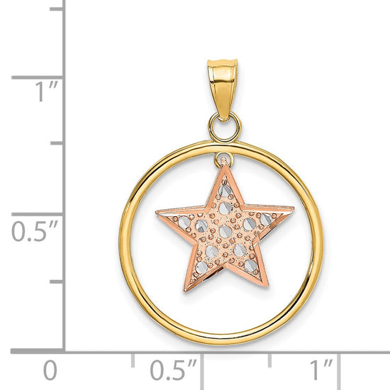 14k Two-tone with White Rhodium Star Dangle in Circle Moveable Charm