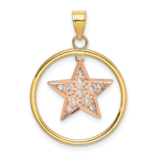 14k Two-tone with White Rhodium Star Dangle in Circle Moveable Charm