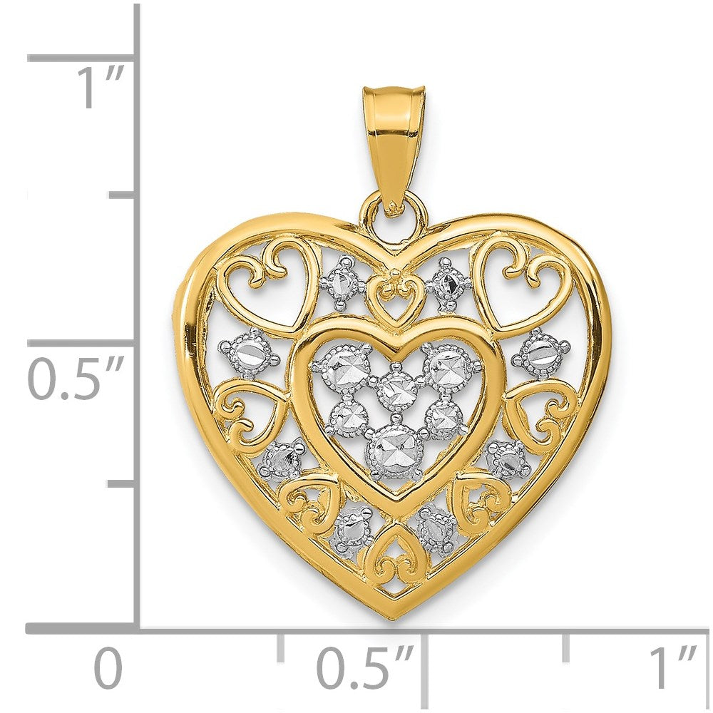 14k and White Rhodium Cut-Out Filigree Heart Charm