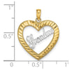 14k with White Rhodium Diamond-cut GRANDMA Heart Charm