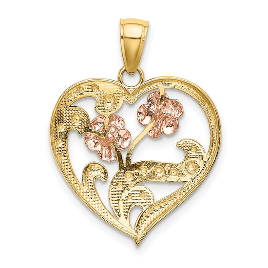 14k Two-Tone with White Rhodium Flower Heart Charm