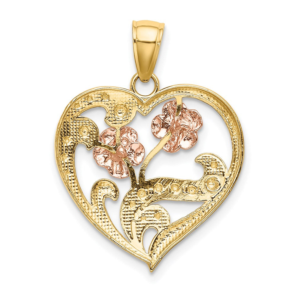 14k Two-Tone with White Rhodium Flower Heart Charm