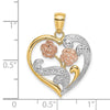 14k Two-Tone with White Rhodium Flower Heart Charm