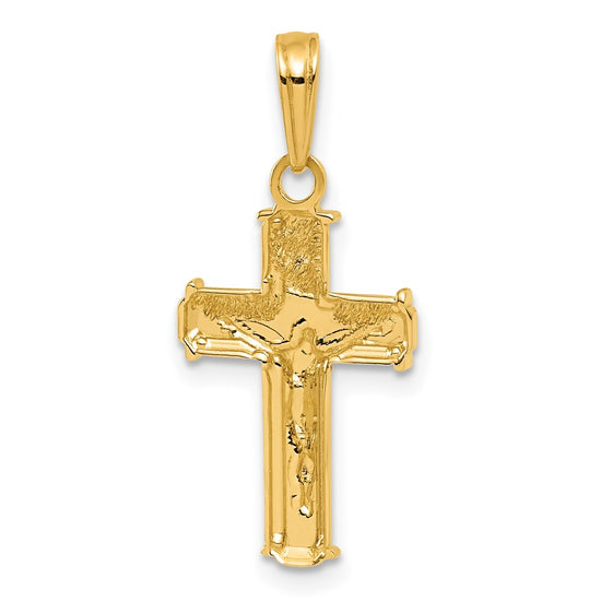 14K and White Rhodium Polished Block INRI Crucifix Charm