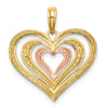 14k Two-tone with White Rhodium Textured and Polished Triple Hearts Charm