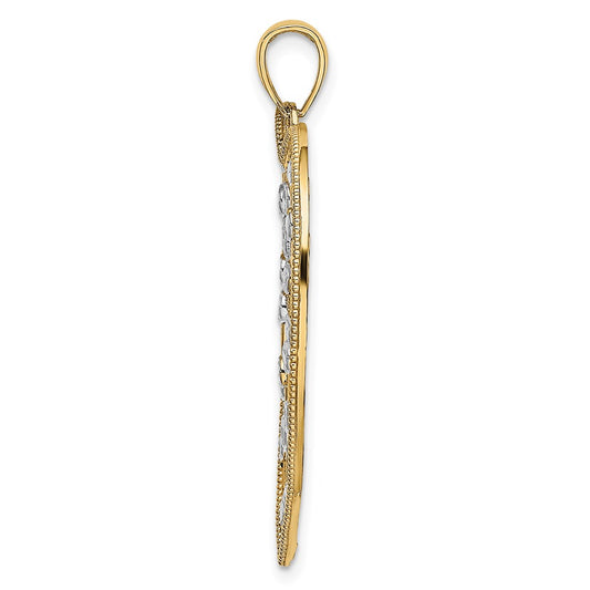 14k with White Rhodium Diamond-cut Large Heart Pendant