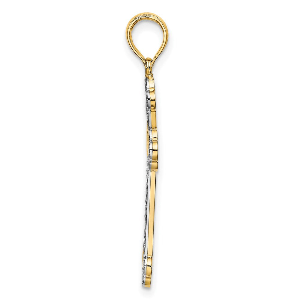 14K with White Rhodium Diamond-cut Reversible Cross Charm
