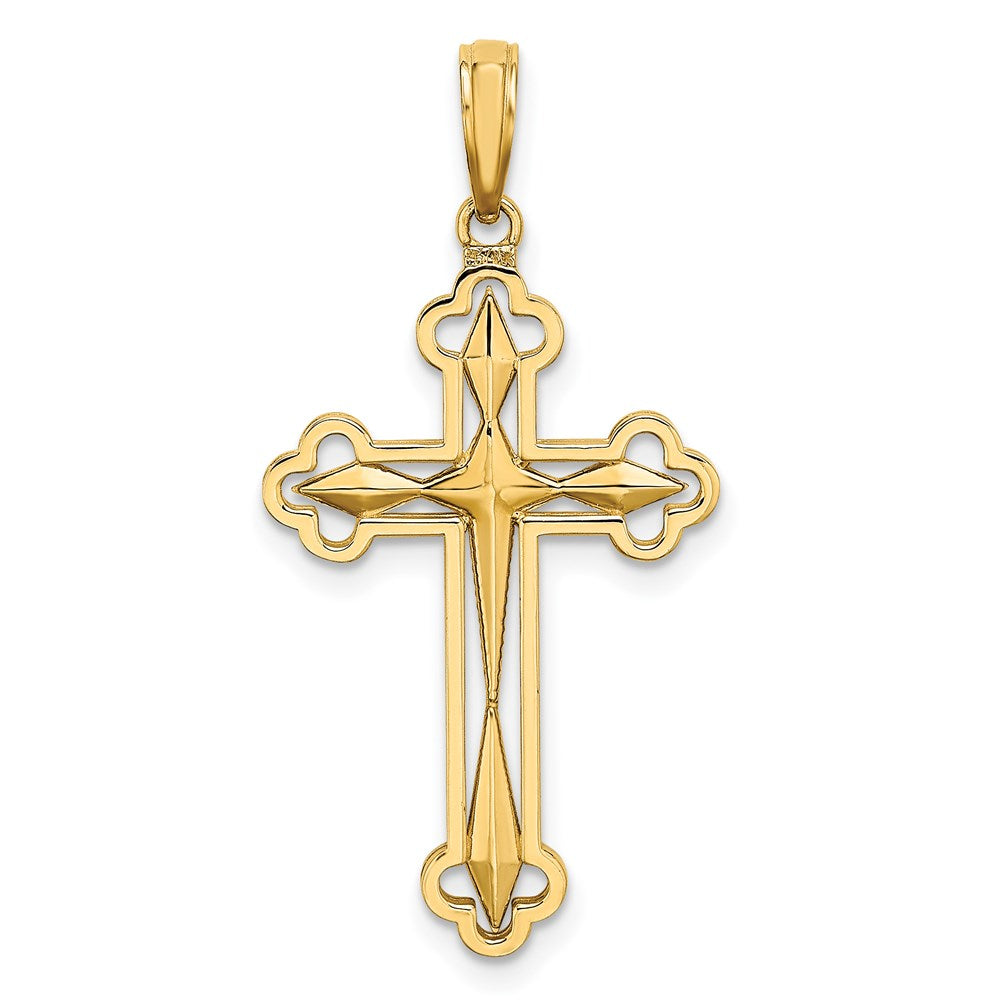 14K with White Rhodium Diamond-cut Reversible Cross Charm