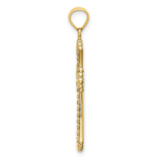 14K and White Rhodium and Diamond-cut Reversible Cross Charm