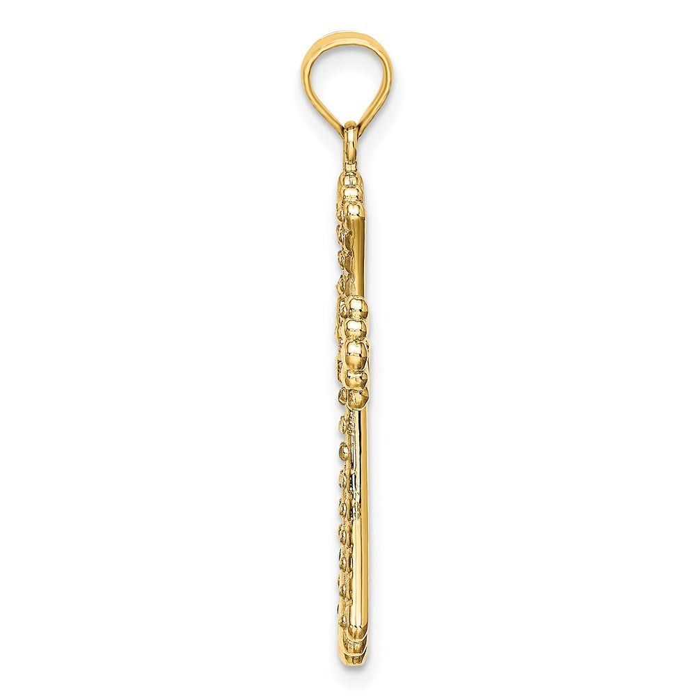 14K and White Rhodium and Diamond-cut Reversible Cross Charm