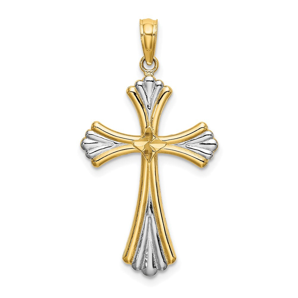 14K and White Rhodium and Diamond-cut Reversible Cross Charm