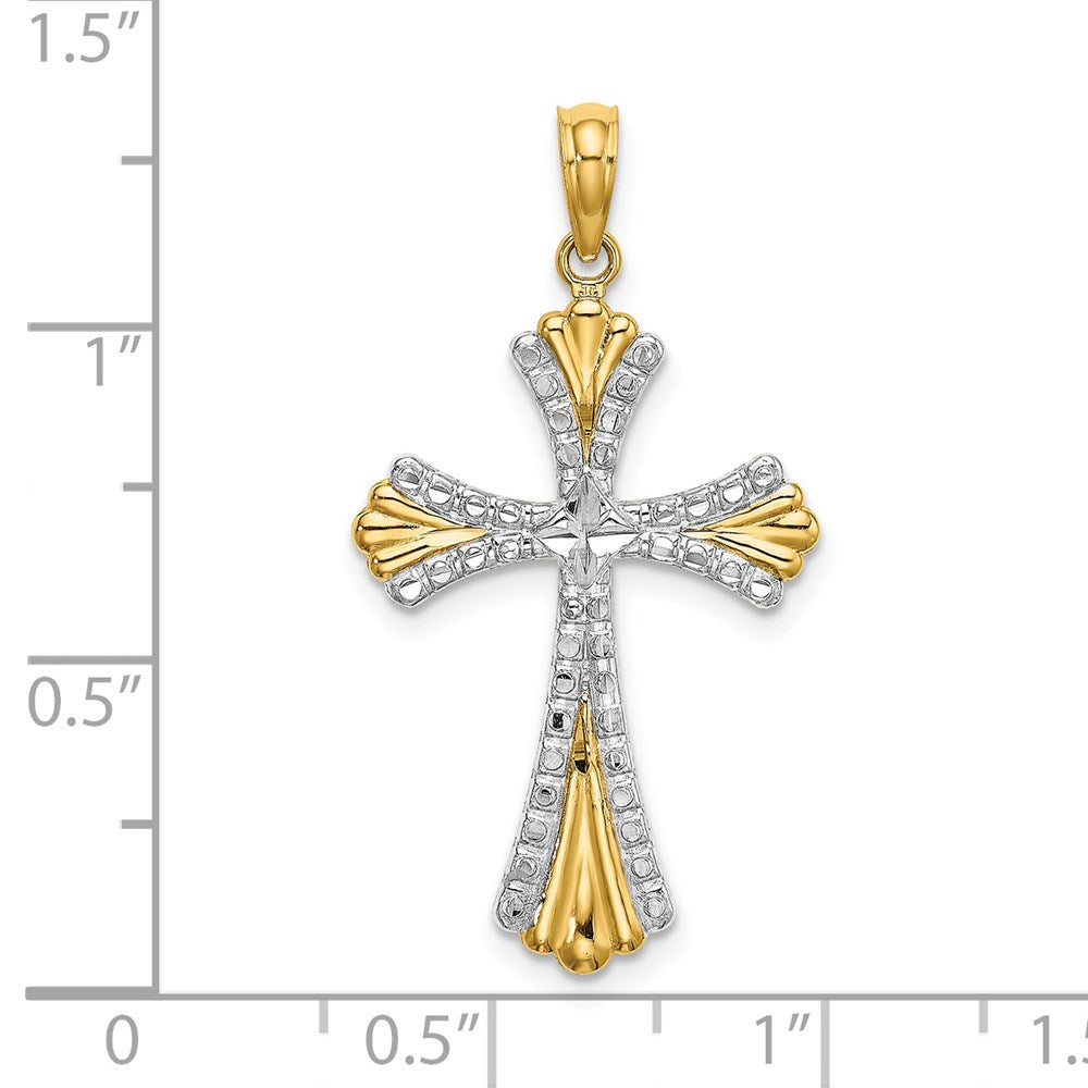 14K and White Rhodium and Diamond-cut Reversible Cross Charm