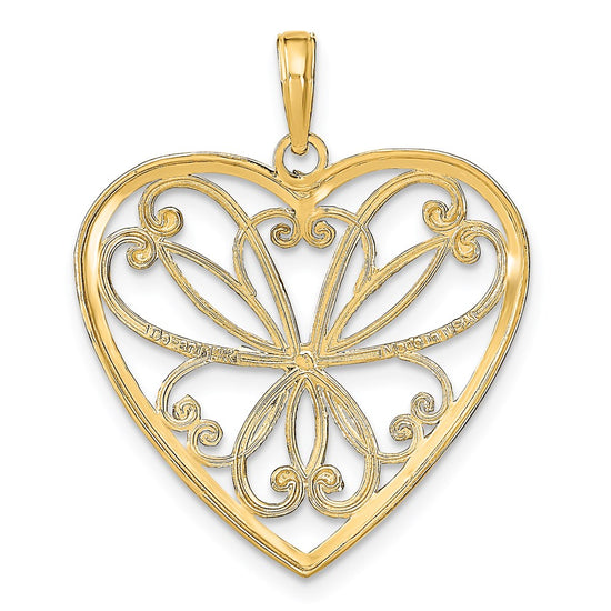 14k and White Rhodium Filigree Heart Charm