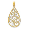 14k and White Rhodium Beaded Filigree Diamond-cut Teardrop Charm
