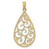 14k and White Rhodium Beaded Filigree Diamond-cut Teardrop Charm